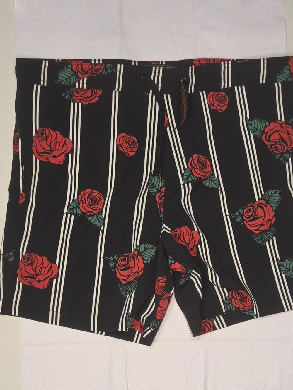 Surf Society Mens Rose Pinstripe Swim Trunks Large